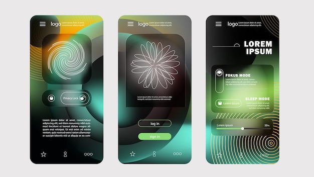 La conception de l'interface utilisateur d'une application mobile est futuriste et une interface de gradient abstrait au néon