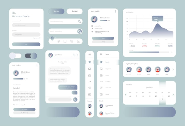 La conception de l'interface utilisateur de l'application mobile, le tableau de bord, le chat et les écrans de profil