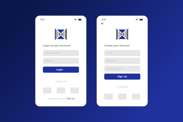 Conception De L'interface Utilisateur De Connexion Et D'inscription à L'application Mobile Couleur Bleue