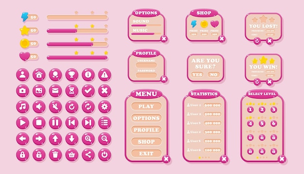 Conception d'interface utilisateur pour les jeux et les applications Éléments d'interface roses