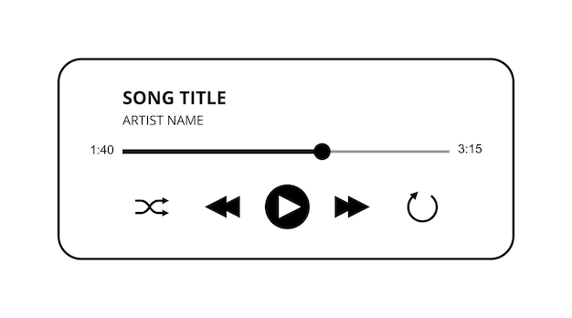 Conception d'interface utilisateur vectorielle de lecteur de musique avec illustration de vecteur de titre et de piste de boutons Lecteur audio isolé