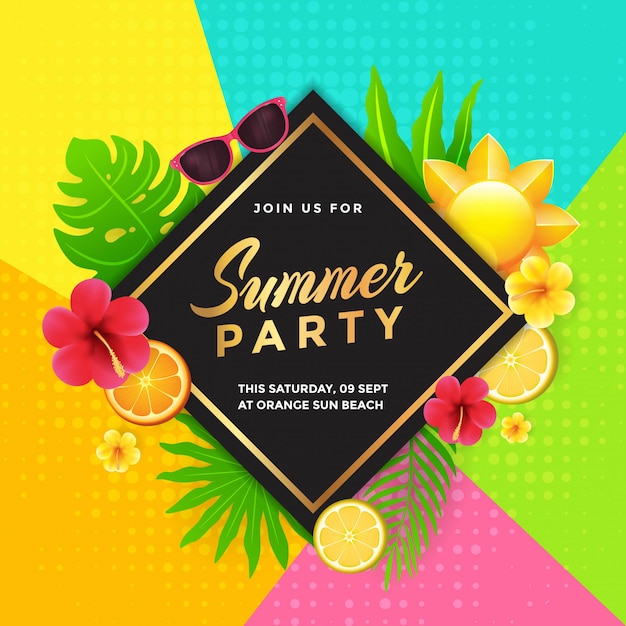 Vecteur conception d'invitation de fête d'été tropicale