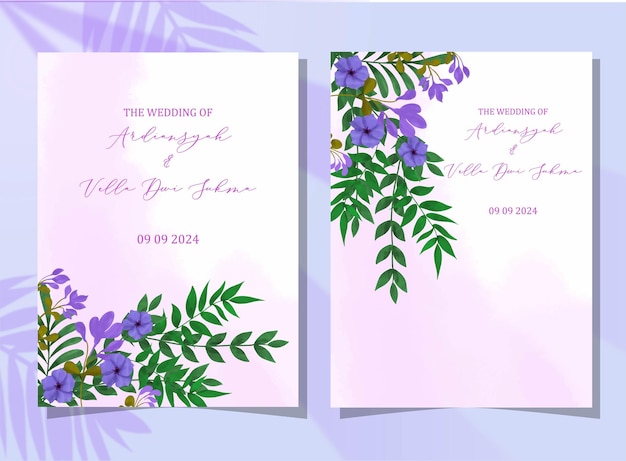 Conception d'invitation de mariage aquarelle florale élégante de vecteur premium