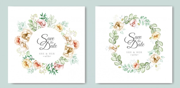 Vecteur conception d'invitation de mariage avec aquarelle florale et feuilles