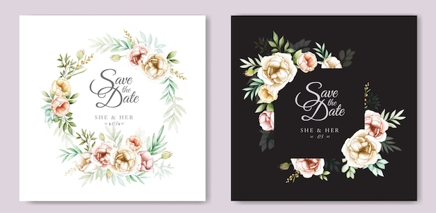 Vecteur conception d'invitation de mariage avec aquarelle florale et feuilles