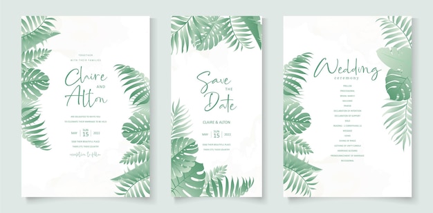 Conception D'invitation De Mariage Avec Ornement De Feuille Tropicale