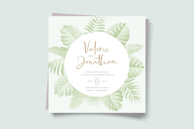 Conception D'invitation De Mariage Avec Ornement De Feuille Tropicale