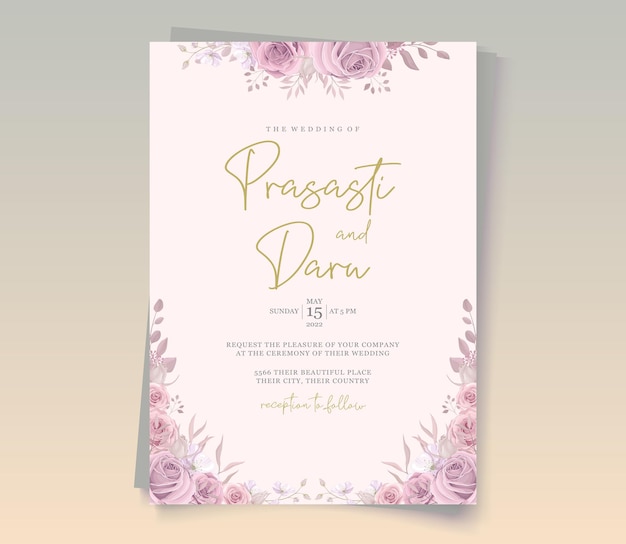 Conception D'invitation De Mariage Avec Ornement De Roses Roses Douces