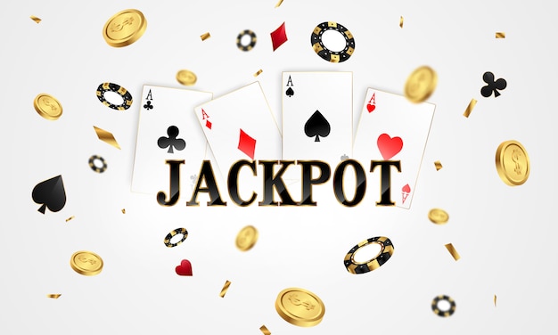 Conception de jackpot de bannière de casino décorée de pièces de signe de prix scintillantes dorées.