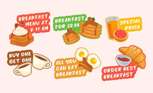 Conception De Jeu D'étiquettes Pour La Publicité De L'offre De Petit-déjeuner