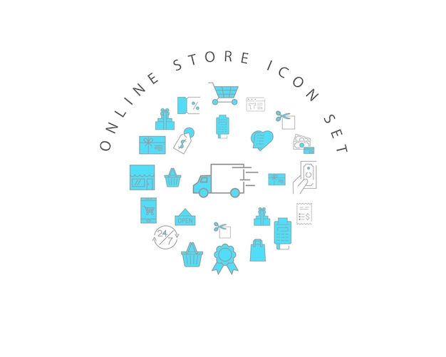 conception de jeu d'icônes de boutique en ligne