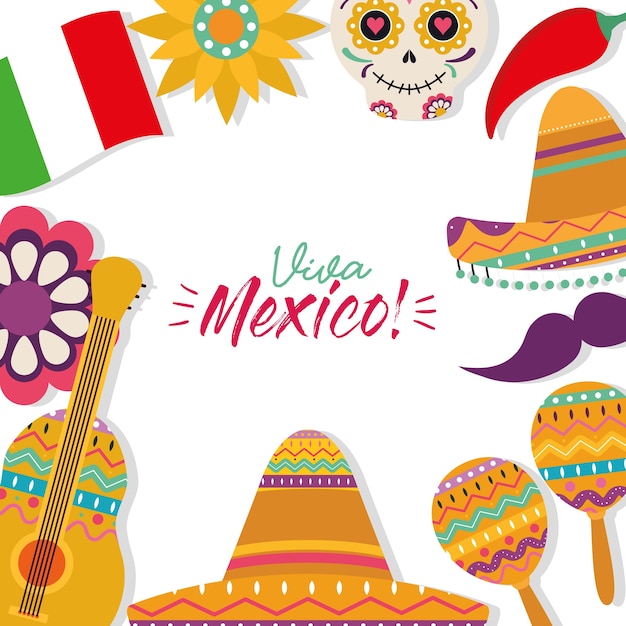 Conception De Jeu D'icônes De Cadre Mexicain, Thème De La Culture Du Mexique