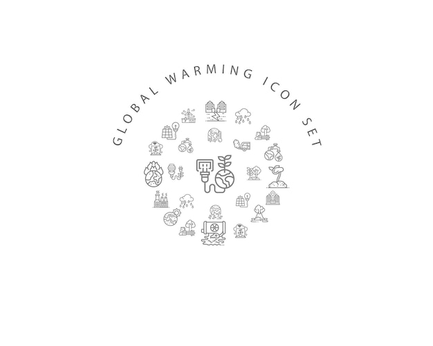 Vecteur conception de jeu d'icônes de réchauffement climatique