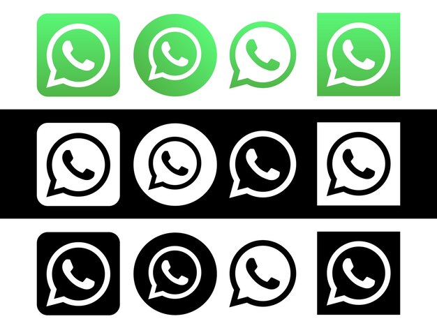 Conception De Jeu D'icônes Whatsapp Conception Verte En Noir Et Blanc