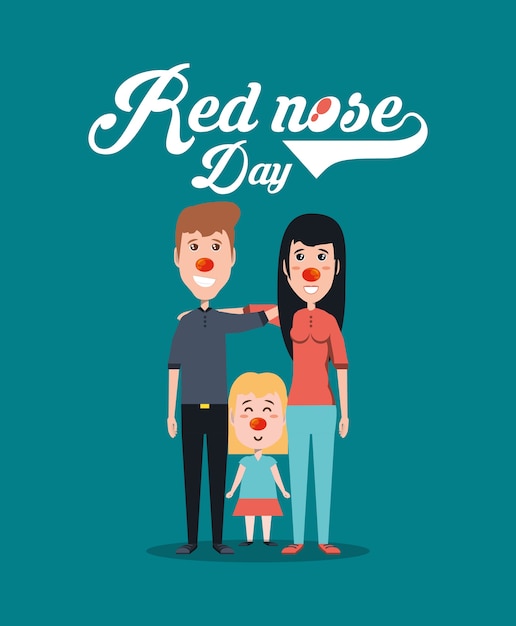 Conception De Jour De Nez Rouge Avec La Famille De Dessin Animé