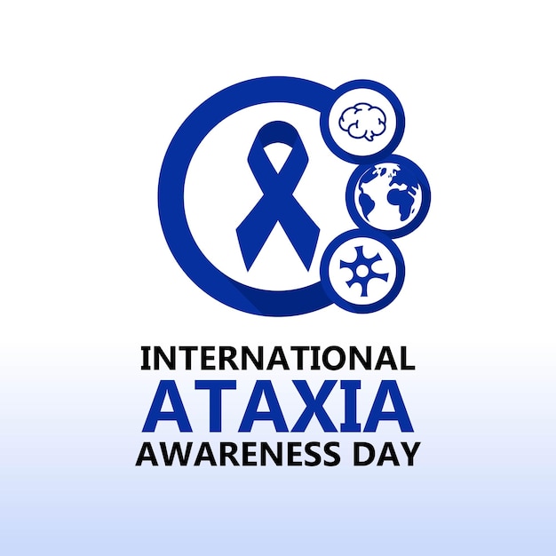 Conception de la journée internationale de sensibilisation à l'ataxie journée mondiale de l'ataxie avec illustration de ruban bleu brillant