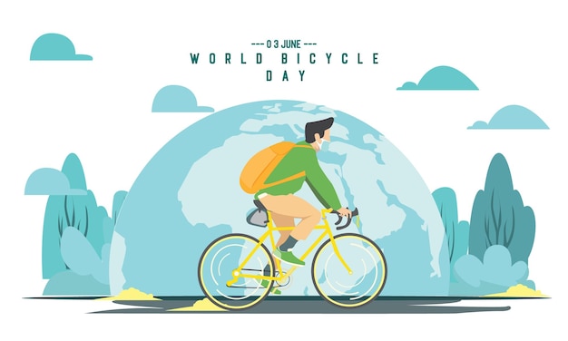 Conception De La Journée Mondiale Du Vélo Avec Illustration D'un Homme Faisant Du Vélo