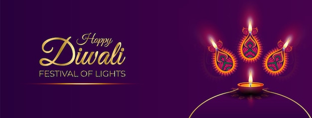 Vecteur conception de joyeux diwali avec des éléments de célébration du festival hindou de la lampe à huile diya sur rangoli coloré