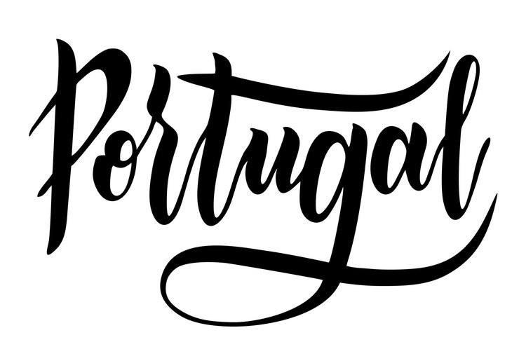 Vecteur conception de lettrage de typographie de pays du portugal texte de calligraphie au pinceau dessiné à la main pour carte de voeux