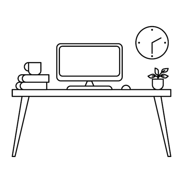 Vecteur conception de lineart de bureau d'ordinateur