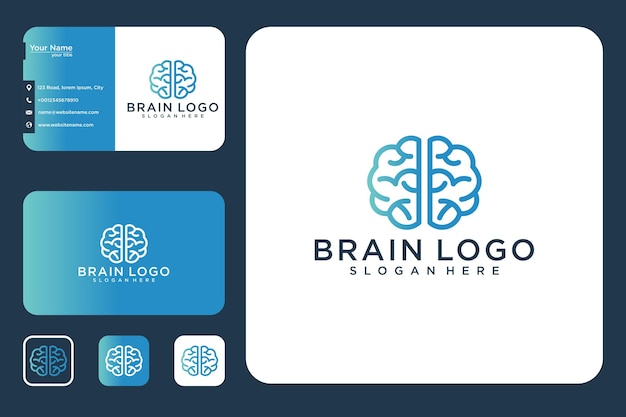 conception de logo d'art de ligne de cerveau et carte de visite