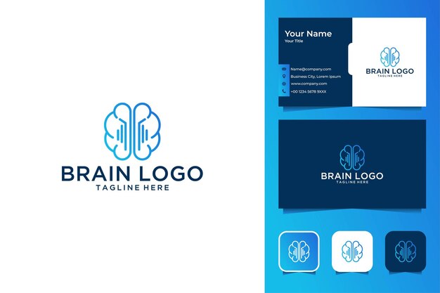Conception de logo d'art de ligne de technologie de cerveau et carte de visite