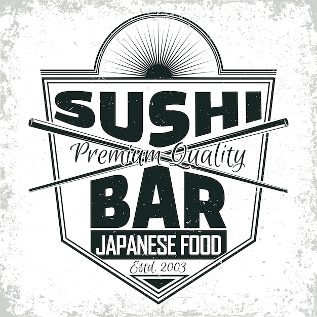 Vecteur conception de logo de bar à sushis vintage timbre d'impression de grange créatif emblème de typographie alimentaire japonaise vectoriel