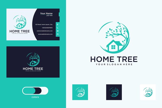 Conception De Logo Et Carte De Visite Modernes D'arbre à La Maison