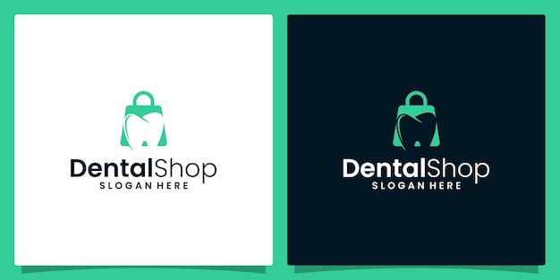 Conception De Logo De Clinique De Dentisterie Avec Logo Dentaire Abstrait D'espace Négatif Avec Vecteur De Logo De Sac à Provisions