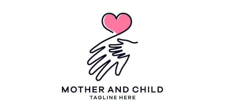 Vecteur conception de logo combinant la forme d'une main avec l'amour conception de logo pour l'amour de la mère et de l'enfant