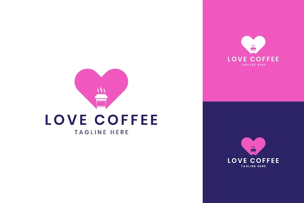 Vecteur conception de logo d'espace négatif de café d'amour