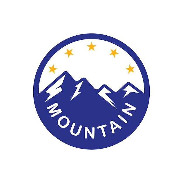 Conception De Logo D'étoile De Montagne Avec Un Style De Couleur Plat Bleu Et Jaune