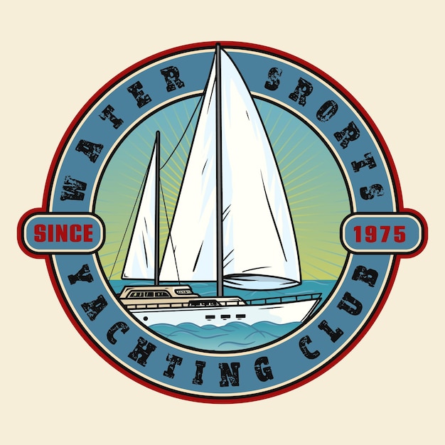 Vecteur conception de logo ou d'insigne d'emblème de club de yacht avec échantillon de marque de marque de club d'inscriptions vecteur isolé