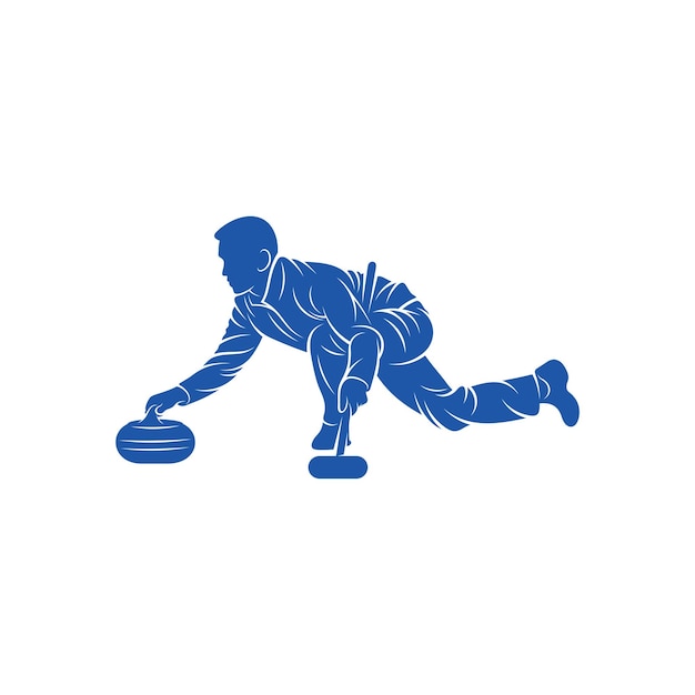 Conception De Logo De Joueur De Curling Vecteur Icône Symbole Modèle Illustration