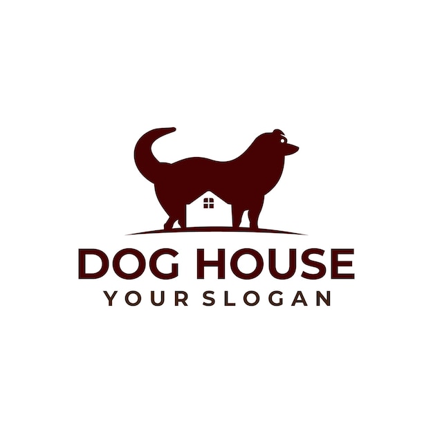 Conception de logo de maison de chien, chien heureux