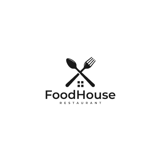 conception de logo de maison de nourriture de fourchette et de tuyau de cuillère