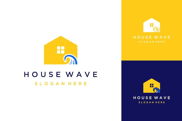 Vecteur conception de logo maisons de plage ou maisons avec des vagues