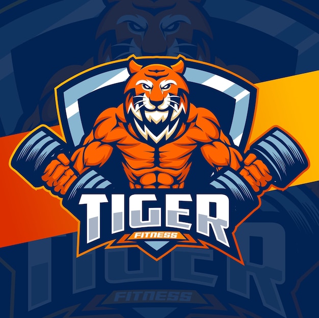 Conception De Logo De Mascotte De Personnage De Fitness Fort De Tigre Pour Le Jeu De Musculation De Fitness Et Le Logo De Sport