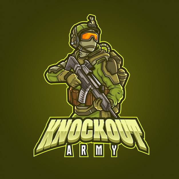 Vecteur conception de logo de mascotte de sport modifiable et personnalisable, armée de knockout de logo d'esports