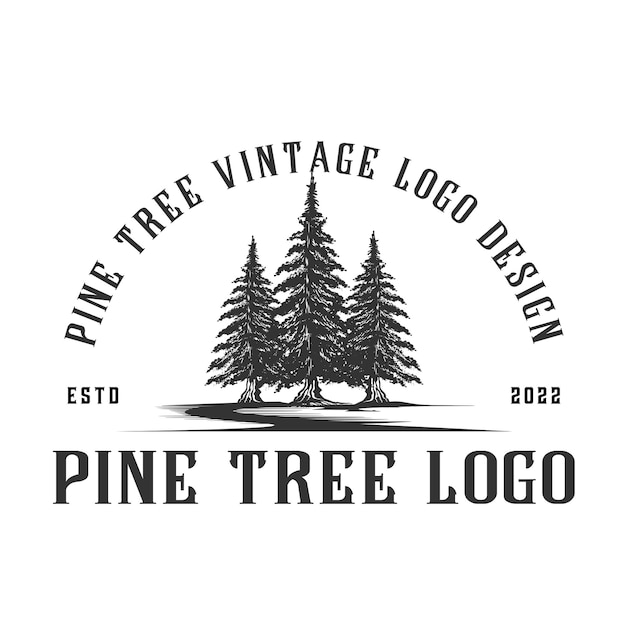 Conception De Logo De Pin Arbre De Pin Dessiné à La Main Dans Un Style Vintage Pour Entreprise Avec Icône Arbre