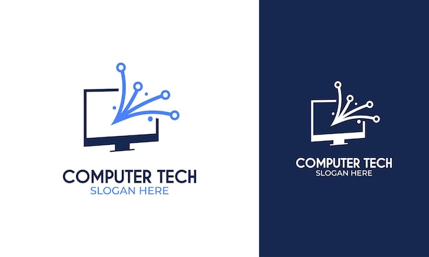 Conception de logo de réseau informatique avec icône de moniteur pour l'éducation technologique