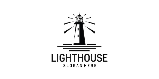 Vecteur conception de logo simple d'île de phare de phare de recherche de phare
