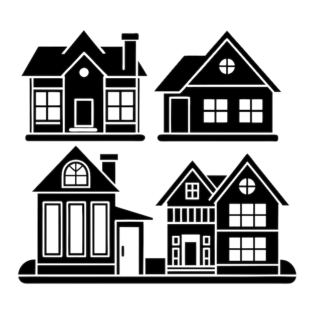 Conception d'une maison plate à silhouette isolée sur fond blanc 19