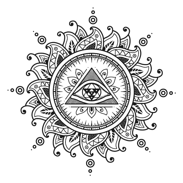 Conception De Mandala Du Troisième œil. Livre De Coloriage Ou Impression De T-shirt.