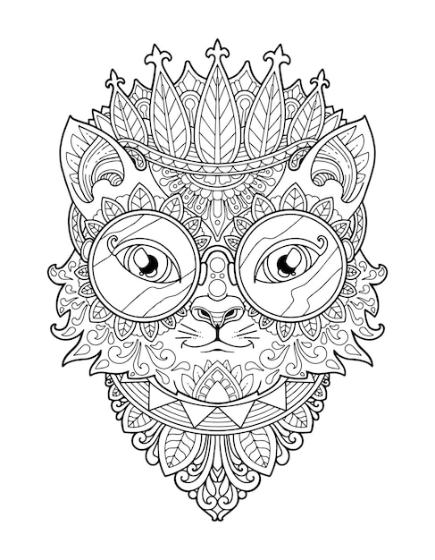 Conception de mandala page à colorier tête de chat. design d'impression.