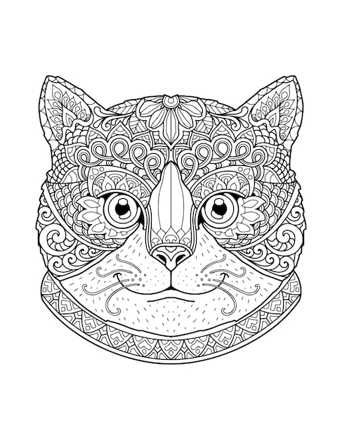 Conception De Mandala Page à Colorier Tête De Chat. Design D'impression.