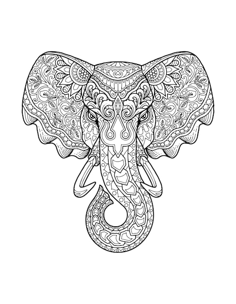 Vecteur conception de mandala de page à colorier tête d'éléphant. design d'impression.