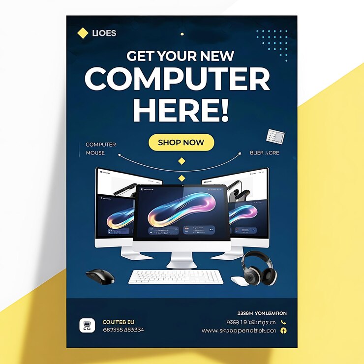 Vecteur conception d'une maquette de flyer pour une boutique d'ordinateurs