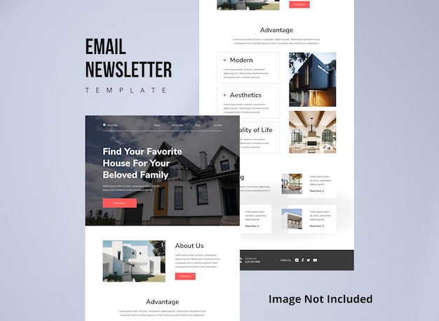 Vecteur conception marketing de la newsletter par e-mail de living home