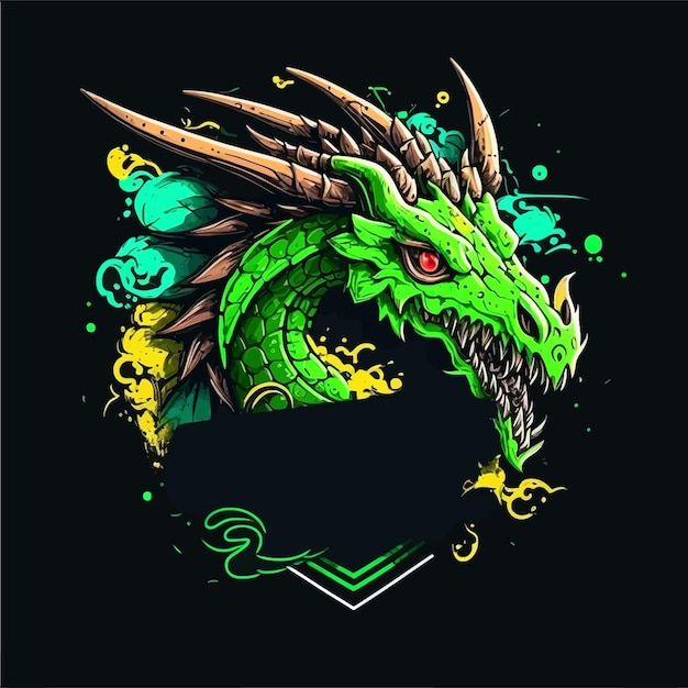 Conception de mascotte de dragon vert esports, modèle de logo de jeu, illustration